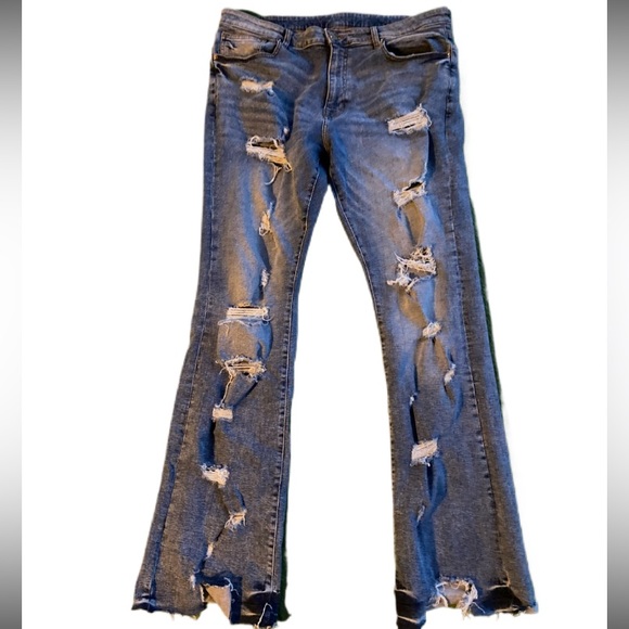 COSTOM FLARE WIDE LEG BLUE JEANS - Picture 1 of 4